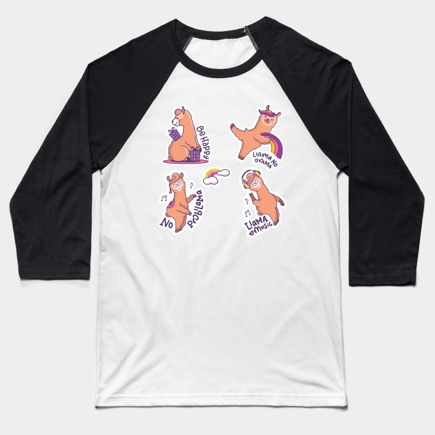 Cute Llama Be Happy No Probllama No Drama Llama Rainbow Drawn Funny Baseball T-Shirt by markz66